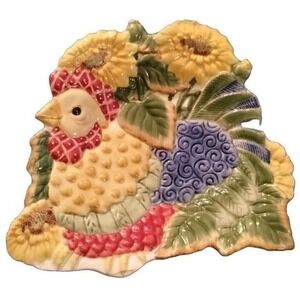 Fritz and Floyd Ceramic Rooster Plate Decorative Wall Hanging Farmhouse Decor‎